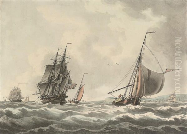 Shipping In A Stiff Breeze Off The South Coast Oil Painting by John the Younger Cleveley