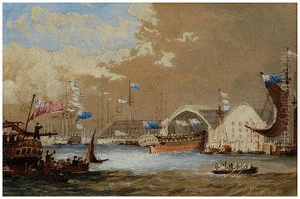 Launching A Frigate At Chatham Oil Painting by John the Younger Cleveley