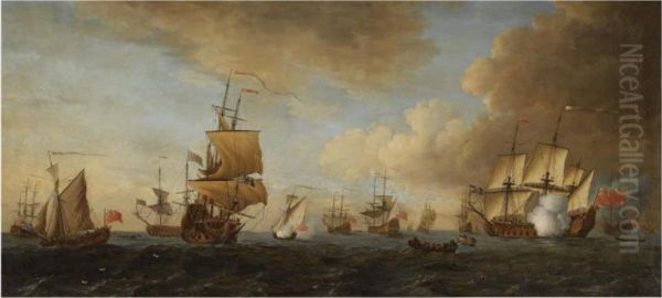 The British Fleet At Sea Oil Painting by John the Younger Cleveley