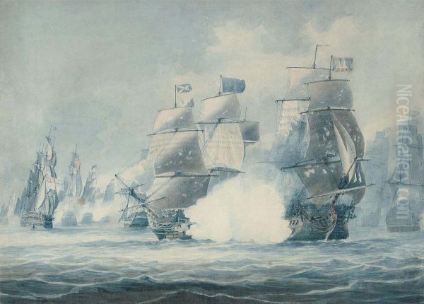 The Battle Of Cape St. Vincent, 14 
T 
H 
 February 1797: H.m.s. 
Victory 
 Raking The Spanish 
Salvador Del Mundo Oil Painting by Robert Cleveley