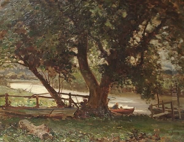 A Rest On The Banks Of The River Oil Painting by Henry Charles Clifford