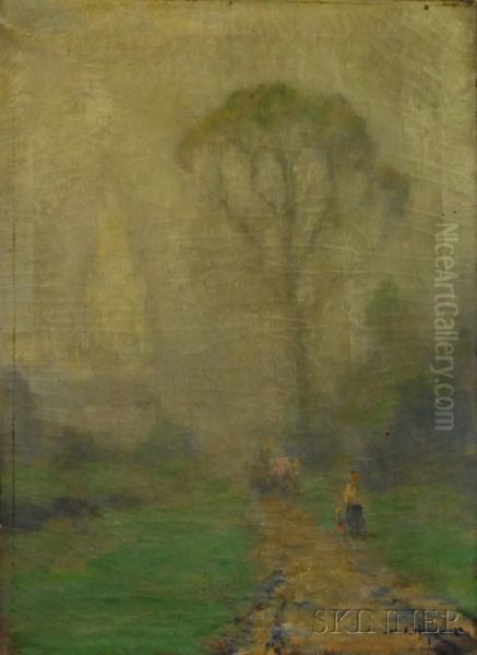 Misty Path With Figure Oil Painting by John Clifford Huffington