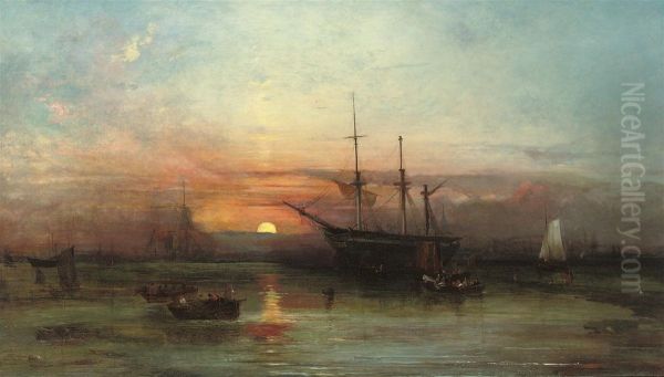 The Pool Of London, Sunset Oil Painting by Alfred Clint