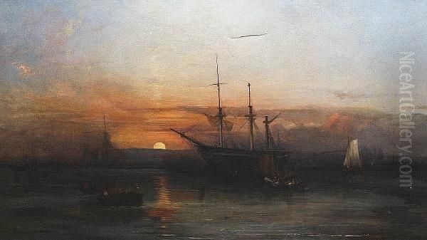 Sunset Over The Anchorage Oil Painting by Alfred Clint