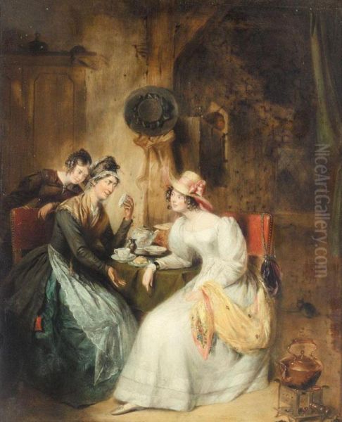 Reading The Tea Leaves Oil Painting by George Clint