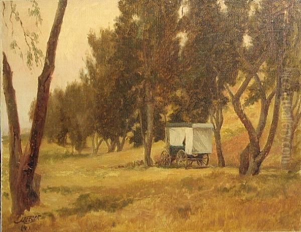 A Wagon Among A Grove Of Trees Oil Painting by Albert Clinton Conner