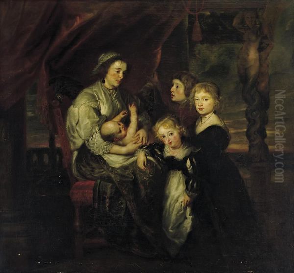 Deborah Kip, Wife Of Sir Balthasar Gerbier (1592-1663), And Herchildren, 1629-1630 Oil Painting by Katherine Clive