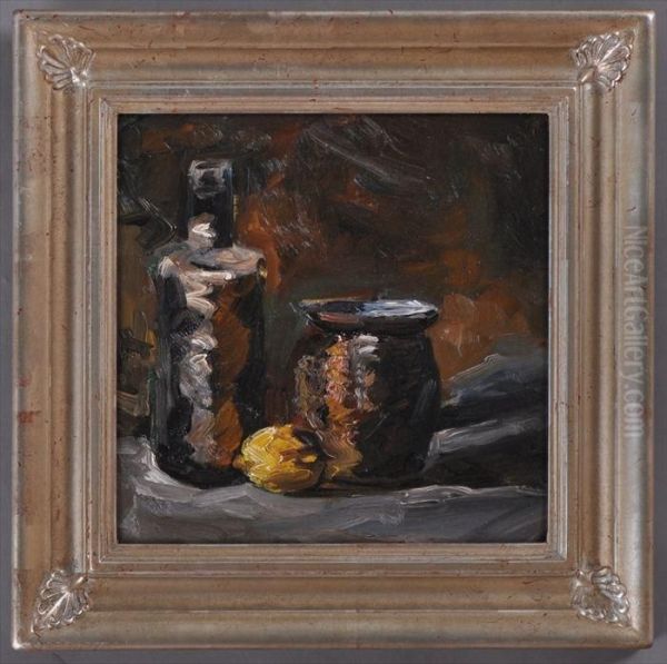 Still Life With Lemon Oil Painting by Merton Clivette