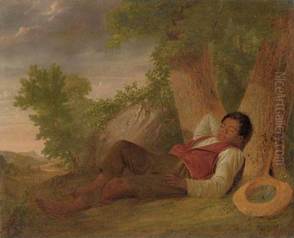 A Negro Boy Asleep At The Base Of A Tree Oil Painting by James Goodwyn Clonney