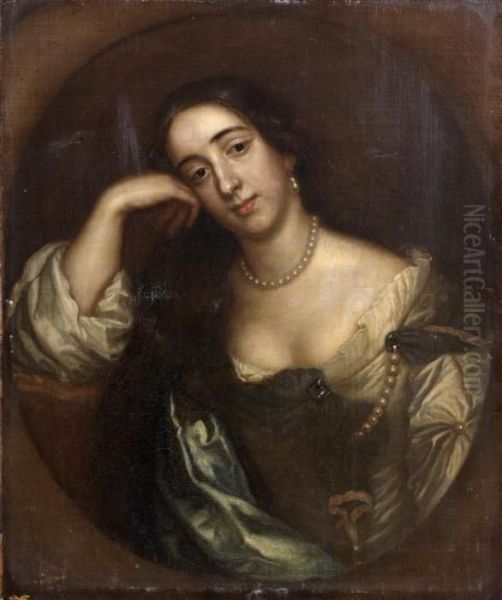 Portrait De Jeune Femme Pensive Dans Un Ovale Peint Oil Painting by Johann Closterman