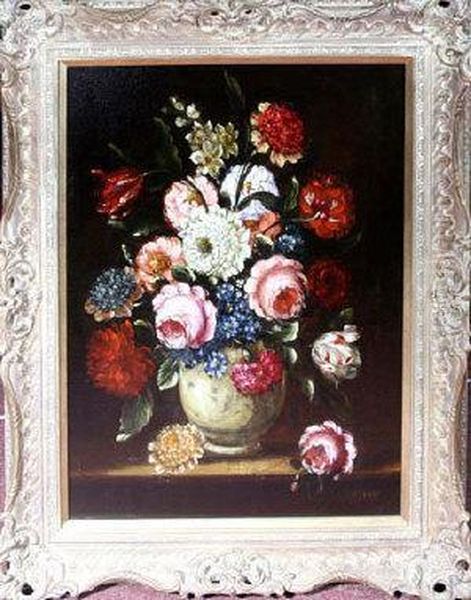 A Still-life Of Paeonie Roses And Other Flowers In A Vase Oil Painting by Felix Clouet