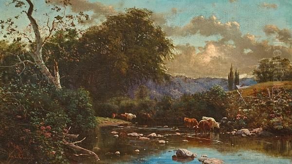 Cattle In A Stream Oil Painting by George Lafayette Clough