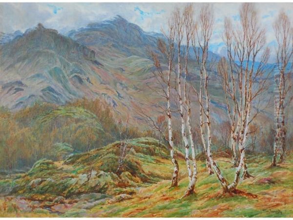 Silver Birch Trees In Lakeland Landscape Oil Painting by Tom Clough