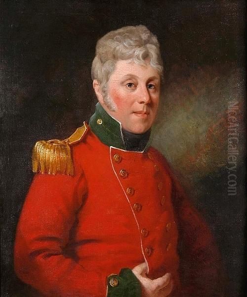 A Portrait Of An Officer In Scarlet Uniform Oil Painting by Joseph Clover