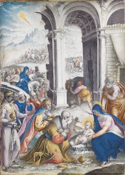 The Adoration Of The Magi Oil Painting by Giorgio-Giulio Clovio