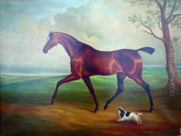 A Bay Hunter And A Spaniel Oil Painting by Daniel Clowes