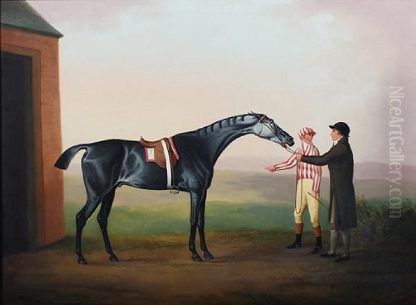 Racehorse With Rider And Groom Oil Painting by Daniel Clowes