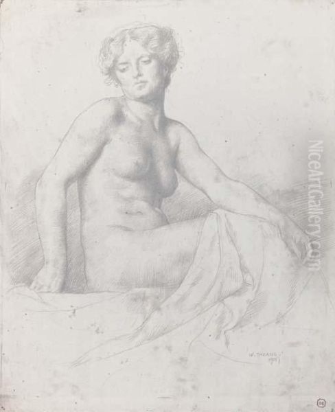 Study Of A Nude Oil Painting by William Clusmann