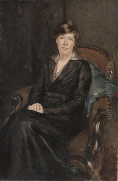 Portrait Of A Lady, Seated Half-length, In A Black Dress And Whiteshirt Oil Painting by Andre Cluysenaar