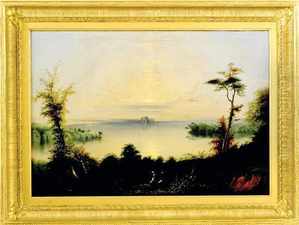 Overlooking Expansive Lake Landscape Oil Painting by Edmund C. Coates