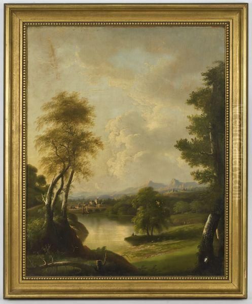 A River Landscape Oil Painting by Edmund C. Coates