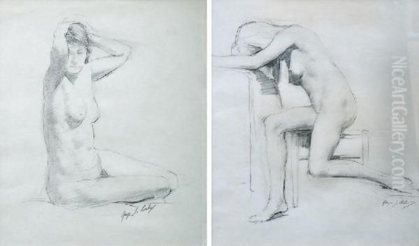 Pair Of Nude Studies Oil Painting by George James Coates