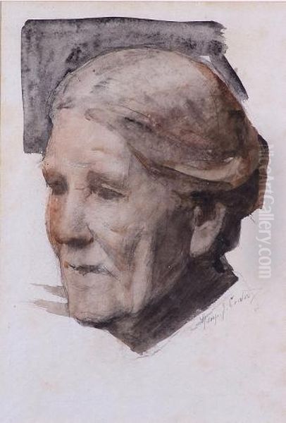 Head Of An Old Woman Oil Painting by George James Coates