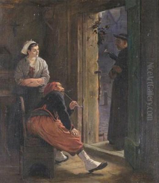 The Pastor's Visit Oil Painting by Bernard H. Cobbe