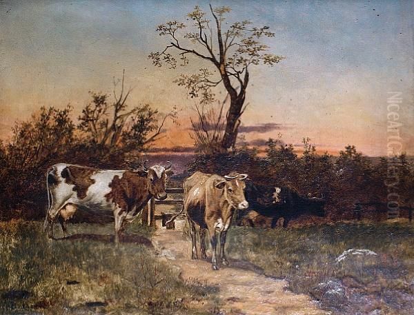 Cattle In A Field Oil Painting by Bernard H. Cobbe