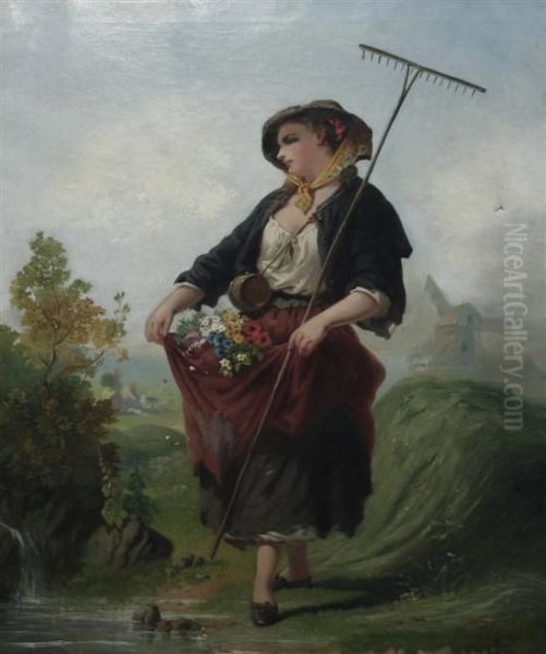 Gathering Flowers Oil Painting by Edward John Cobbett