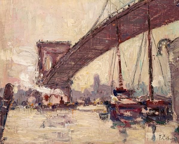 Under The Brooklyn Bridge Oil Painting by Frank Coburn