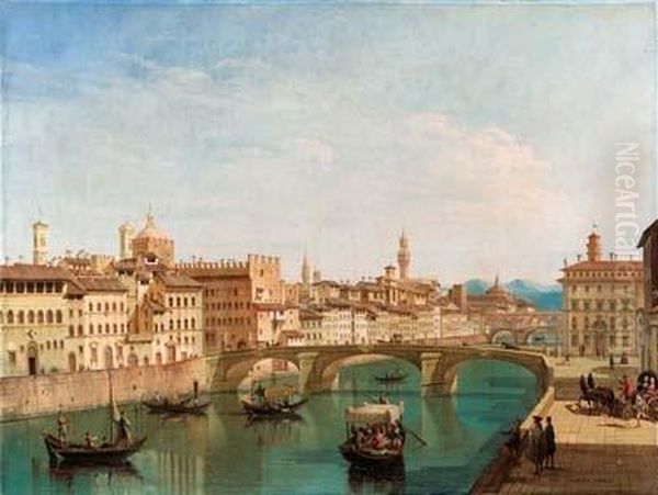 L'arno Al Ponte Di Santa Trinita Oil Painting by Francesco Cocchi