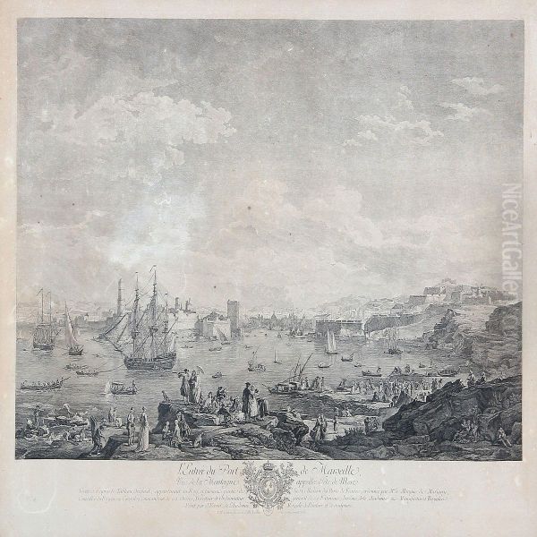 L'entree Du Port De Marseille Oil Painting by Charles-Nicolas I Cochin