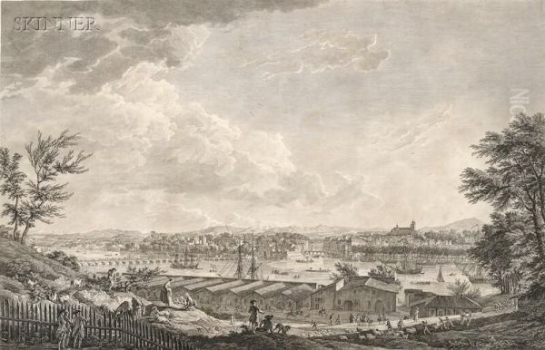 Vue De La Ville Et Du Port De Bayonne Oil Painting by Charles-Nicolas I Cochin