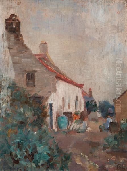 Cottage At Runswick, Yorkshire Oil Painting by Bertha L. Cochrane