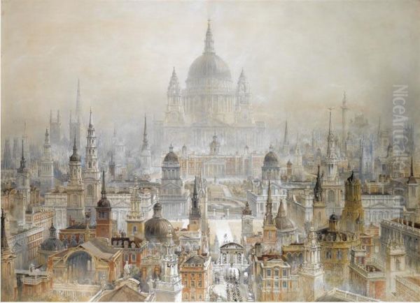 A Tribute To Sir Christopher Wren Oil Painting by Charles Robert Cockerell