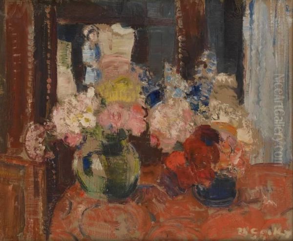 Deux Vases Sur Un Gueridon Oil Painting by Philibert Cockx