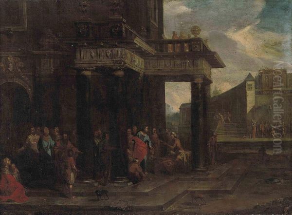 Christ At The Pool Of Bethesda Oil Painting by Nicolo Viviani Codazzi