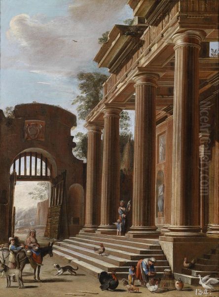 A Temple Portico At A City Gate Oil Painting by Nicolo Viviani Codazzi