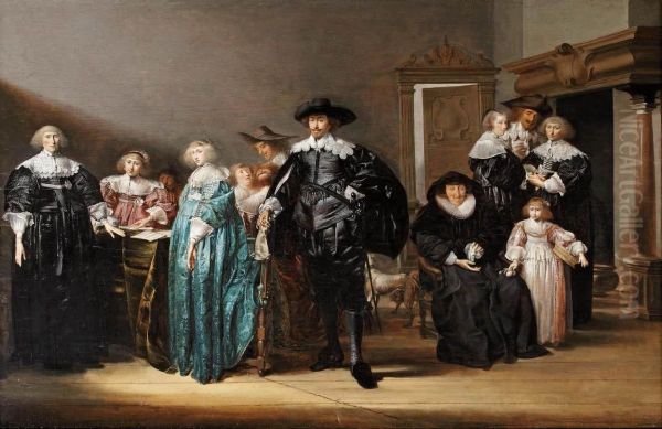 Portrait Of The Twent Family In An Interior Oil Painting by Pieter Codde