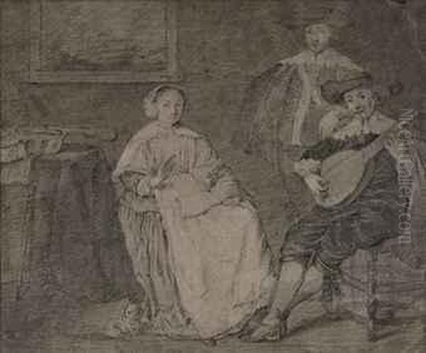 Musicians In An Interior Oil Painting by Pieter Codde