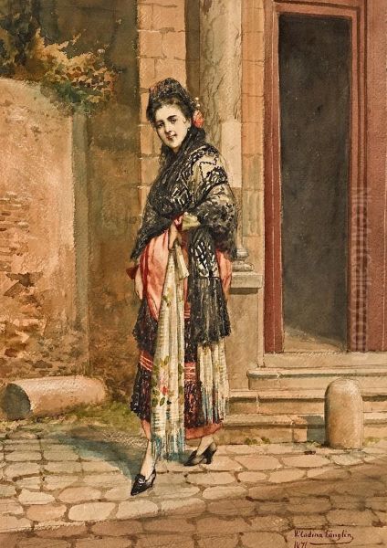 Joven Con Mantilla Oil Painting by Victoriano Codina Y Langlin