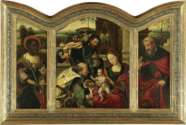 A Triptych With The Adoration Of The Magi Oil Painting by Pieter Coecke Van Aelst