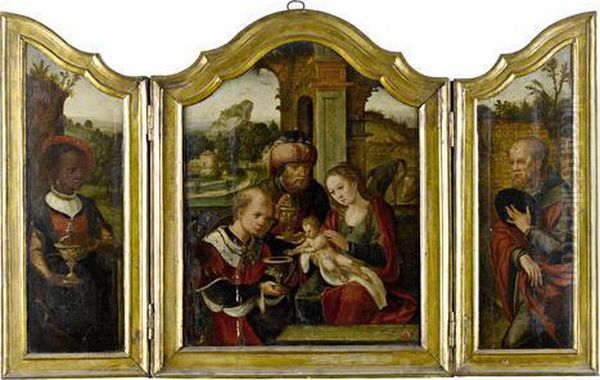 A Triptych: The Adoration Of The Magi Oil Painting by Pieter Coecke Van Aelst