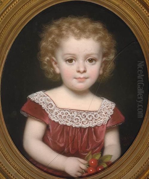 Portrait Of A Girl In An Oval Oil Painting by Louis Eugene Coedes