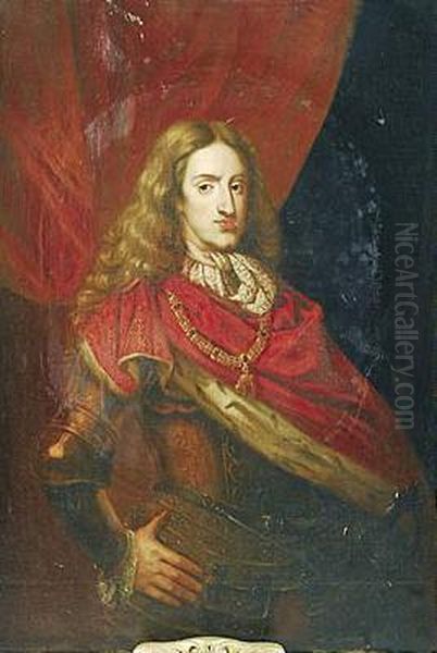 Retrato De Carlos Ii, De Medio Cuerpo, Vistiendo Armadura, Con El Toison Oil Painting by Claudio Coello