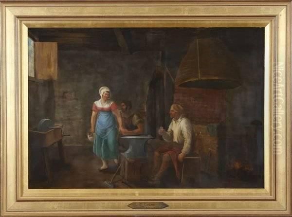 Interior Genre With Figures Oil Painting by Constantin Fidele Coene