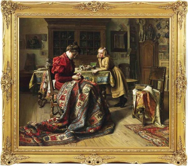 Mending The Rug Oil Painting by Jean-Baptiste Coene