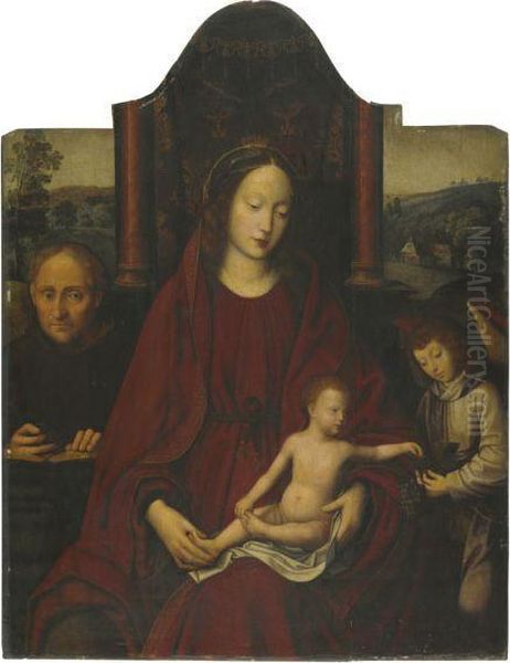 The Holy Family With An Angel, An Extensive Landscape Beyond Oil Painting by Marcellus Coffermans