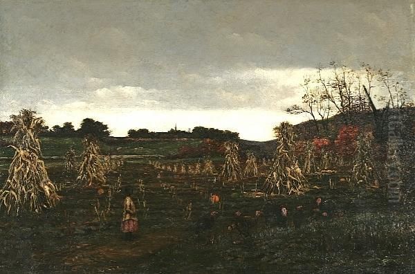 Girl And Wild Turkeys In A Pumpkin Patch by William Anderson Coffin